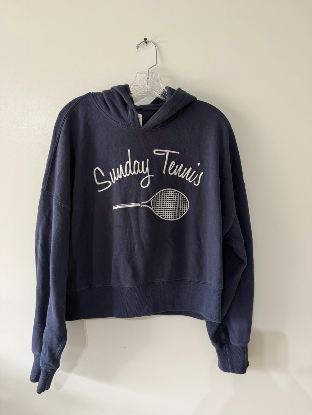 Abercrombie & Fitch Navy 'Sunday Tennis' Hooded Sweatshirt - White Script